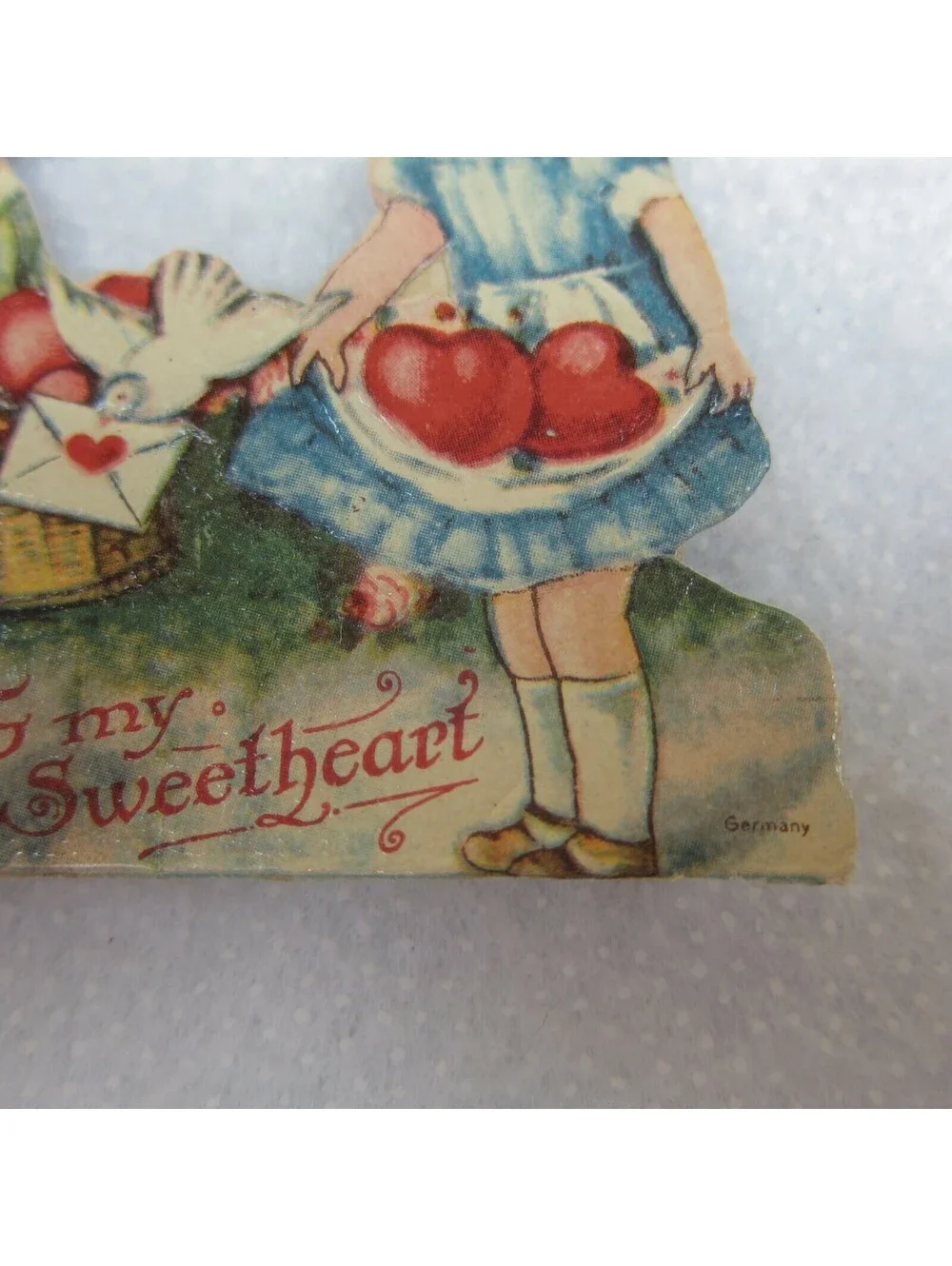 Vintage Valentine Die Cut Stand Up Boy Girl Heart Dove 1920-30s Germany UNSIGNED